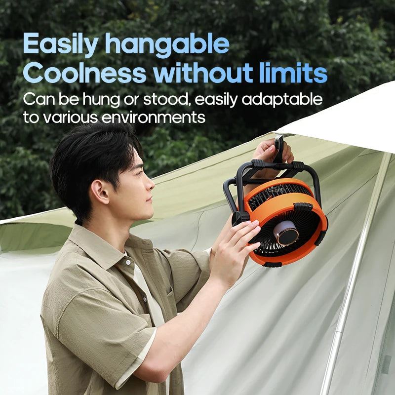 KINSCOTER 6-in-1-Campingventilator, 20.000 mAh wiederaufladbarer Akku, tragbarer Outdoor-Ventilator, 4-Gang-Luftzirkulatoren mit Haken und LED-Licht