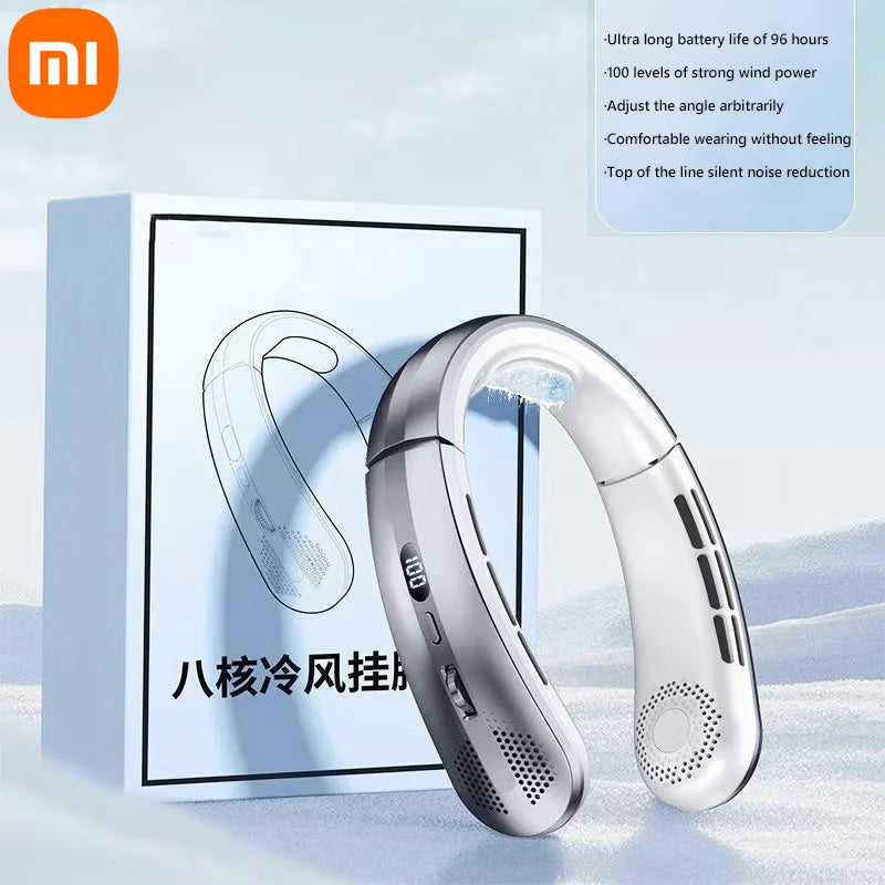 Xiaomi 8000mAh USB-Hängehalsventilator Tragbarer blattloser Mini-Wiederaufladbarer Stummschalter LED-Digitalanzeige Elektrischer Luftkühler Handheld
