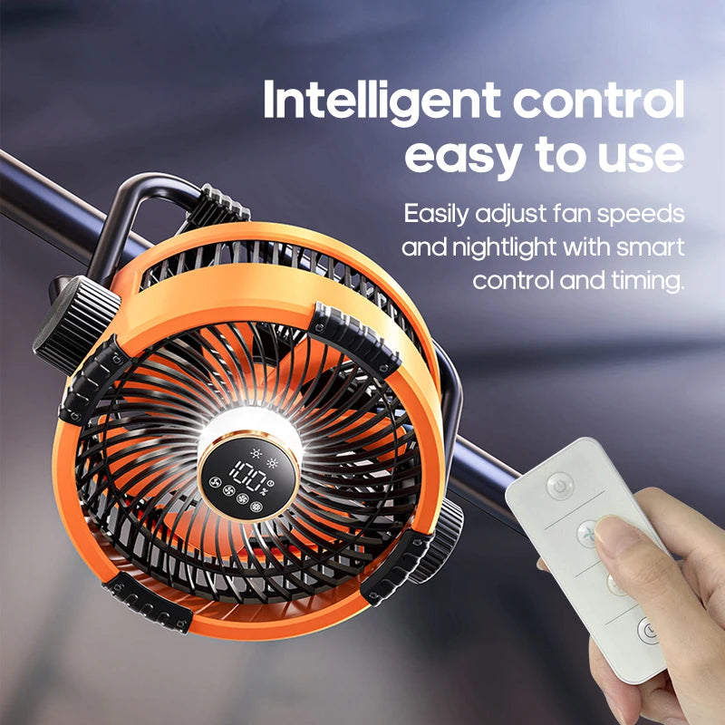 KINSCOTER 6-in-1-Campingventilator, 20.000 mAh wiederaufladbarer Akku, tragbarer Outdoor-Ventilator, 4-Gang-Luftzirkulatoren mit Haken und LED-Licht