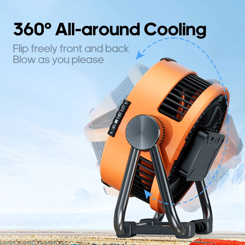 KINSCOTER 6-in-1-Campingventilator, 20.000 mAh wiederaufladbarer Akku, tragbarer Outdoor-Ventilator, 4-Gang-Luftzirkulatoren mit Haken und LED-Licht