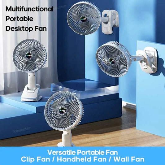 Multifunktionaler tragbarer Desktop-Clip-Ventilator, 1200 mAh, kabelloser Handventilator, 3 Geschwindigkeiten, leiser persönlicher Ventilator, Ventilatorkühler